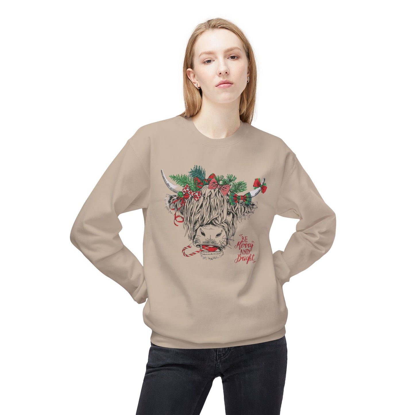 Be Merry And Bright Highland Cow Crewneck Sweatshirt