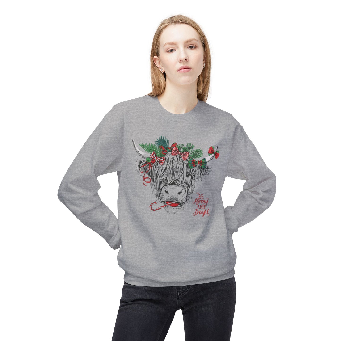 Be Merry And Bright Highland Cow Crewneck Sweatshirt