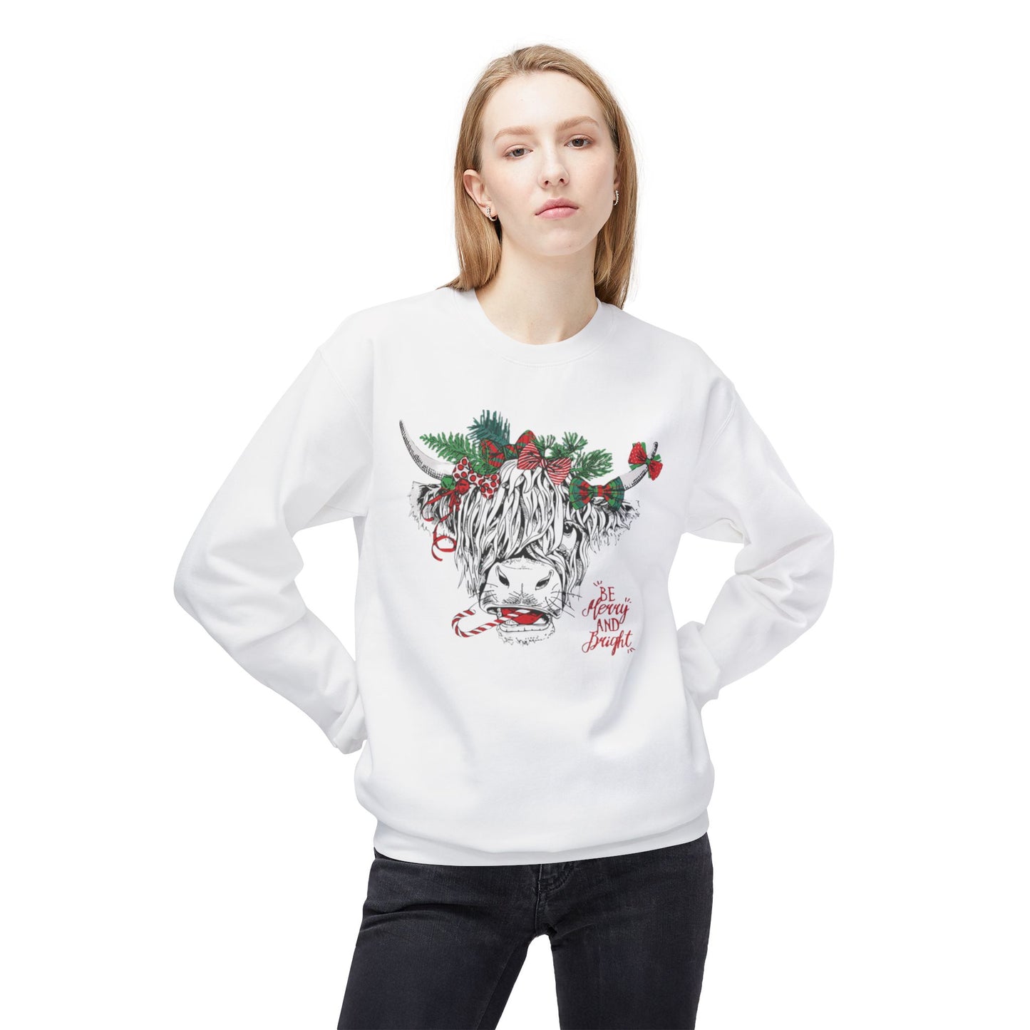 Be Merry And Bright Highland Cow Crewneck Sweatshirt